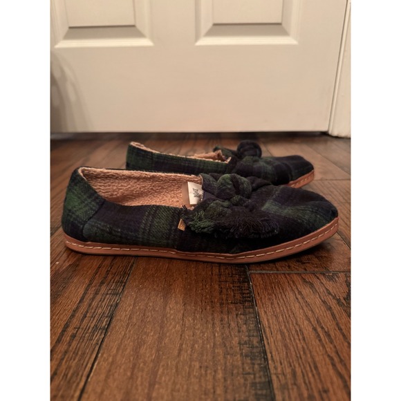 TOMS Women's Plaid Lined Slippers Flats Bow Detail Green Black Size 9.5 - Picture 3 of 7